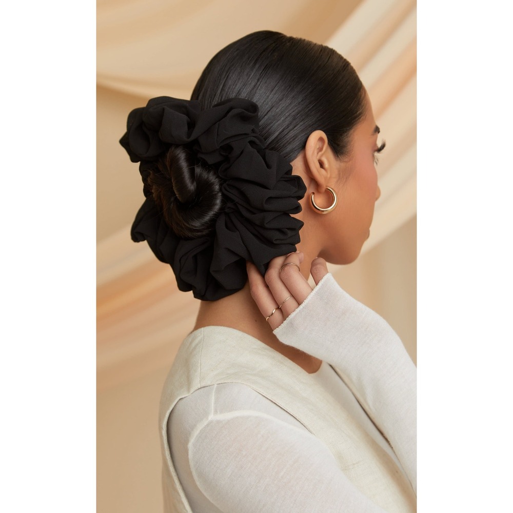 Free People Jumbo Schiffon Scrunchie Black Oversized Hair Tie Accessory - Picture 1 of 8